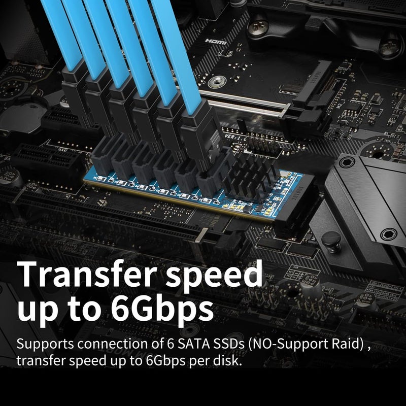 ipolex M.2 (M Key) to 6xSATA Adapter, with 6 SATA Cables, SATA3.0, NO-Riad, for Desktop PC Support SSD and HDD - Image 2